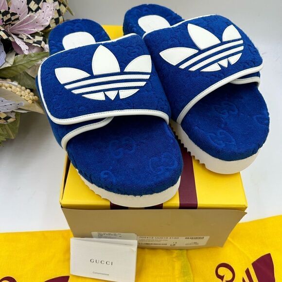Men, Gucci, X Adidas, GG monogram slides size 12 made in Italy - Picture 2 of 7